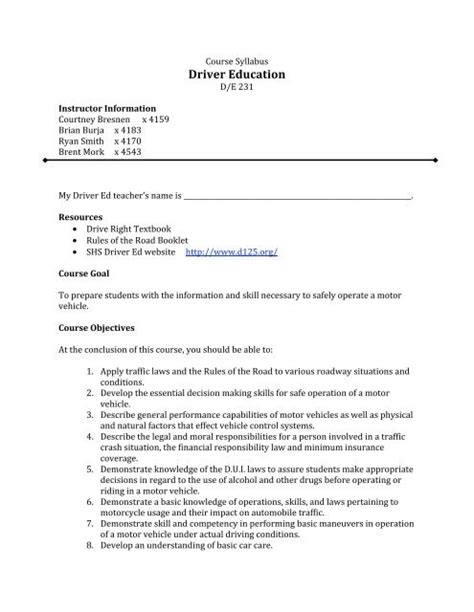 Driver Ed Course Syllabus