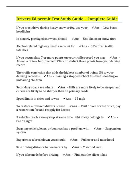 Download Driver Permit Test Study Guide 