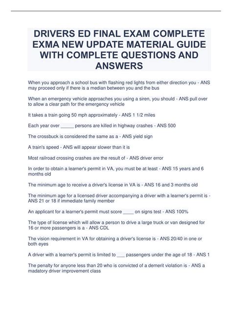Drivers Ed Final Exam Study Guide
