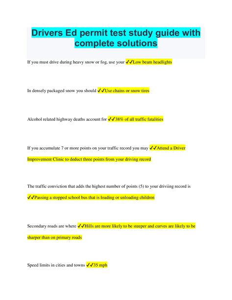 Drivers Ed Study Guide And Answer