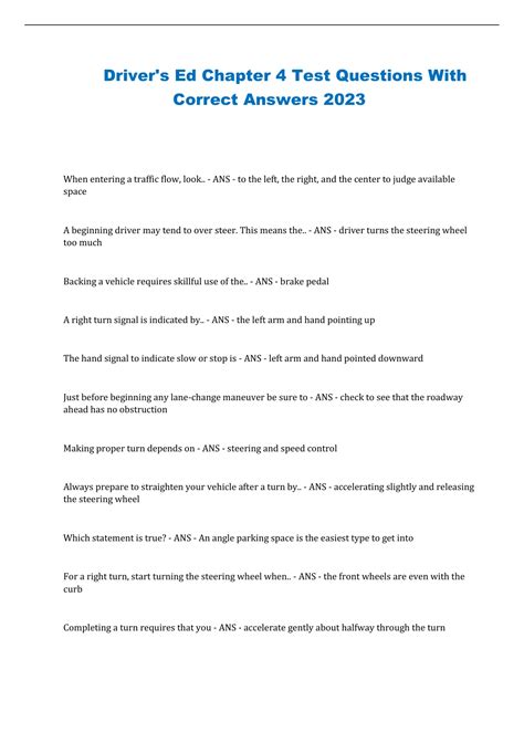Drivers Ed Test Answers