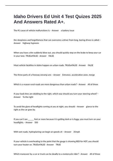Drivers Ed Unit 4 Test Answers