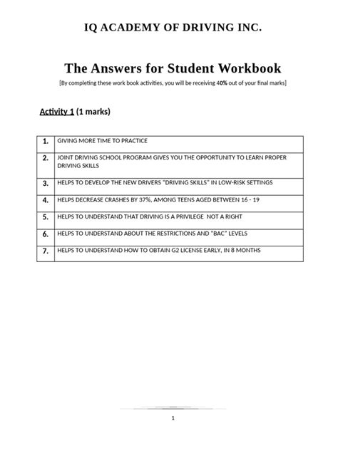 Drivers Ed Workbook Answers