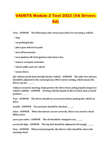 Drivers Education Module 2 Workbook Answers