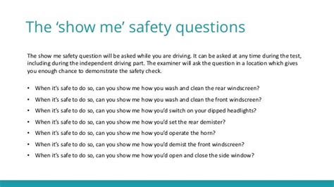 driving test show me questions