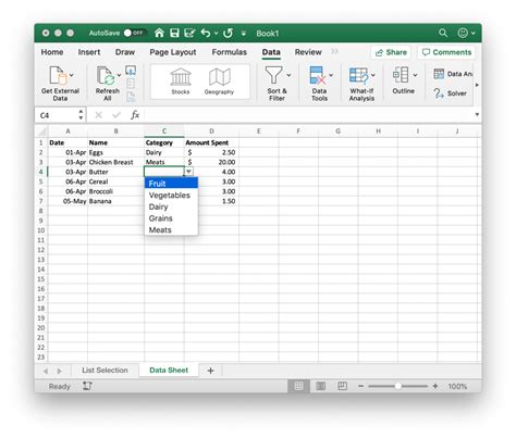 Drop Down Menu Excel