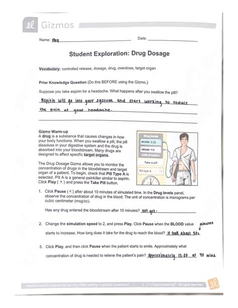 drug dosage gizmo answer key