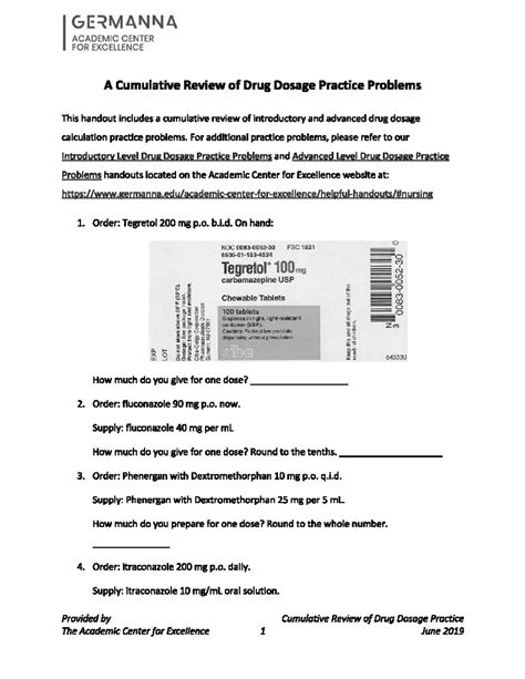 drug dosage practice problems germanna community college