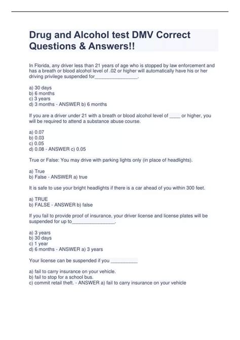 Full Download Drug Test Questions And Answers 