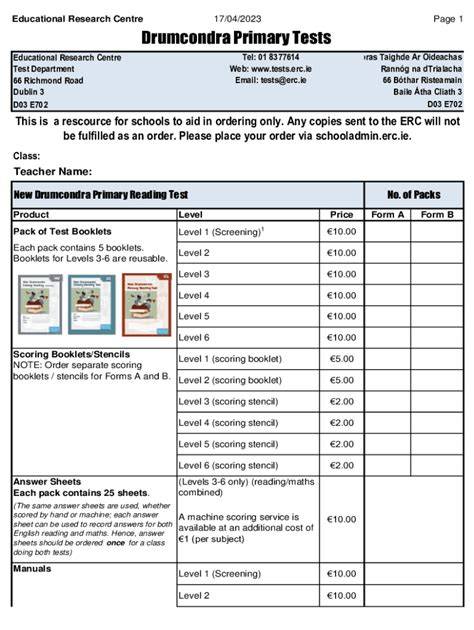drumcondra maths tests sample for 1st class