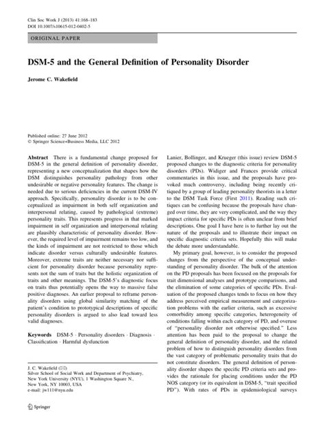 Read Dsm 5 And The General De Nition Of Personality Disorder 