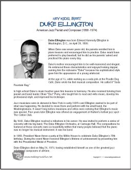 duke ellington mini biography sample