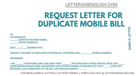 Duplicate Bill Request Letter Sample Word Format