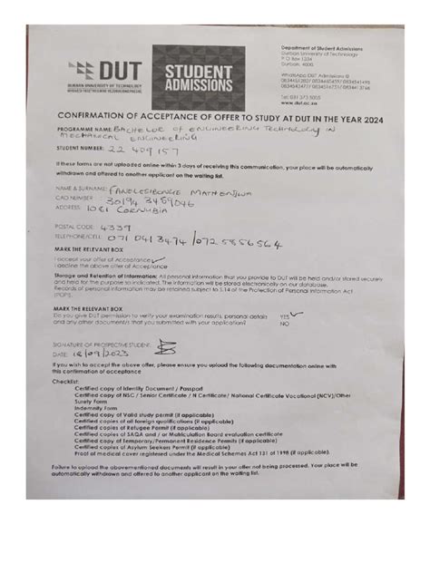 dut application forms for 2015