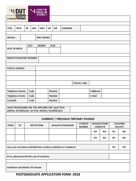 dut application forms for academic ye