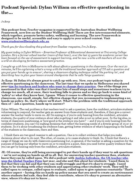 dylan william effective questioning techniques and strategies