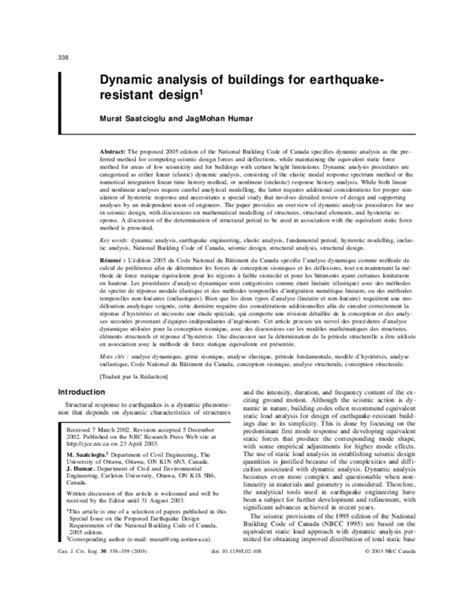 Dynamic Analysis Of Buildings For Earthquake Resistant Design