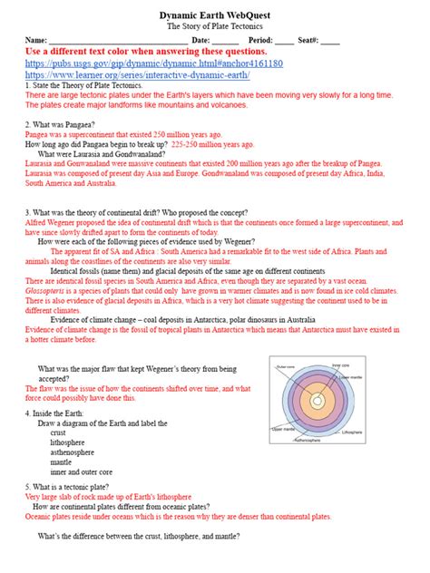 dynamic earth web quest answer key