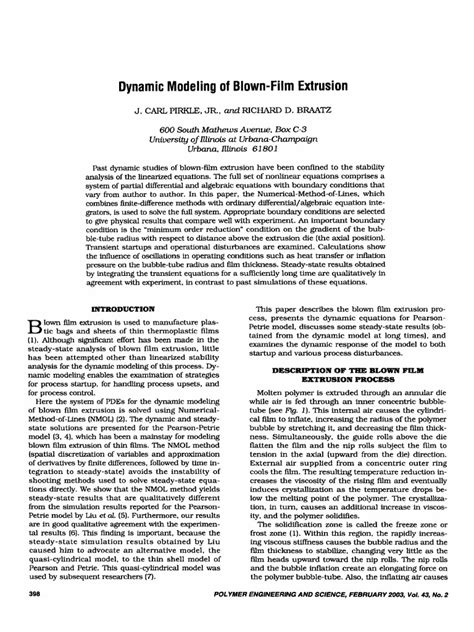 dynamic modeling of blown film extrusion mit