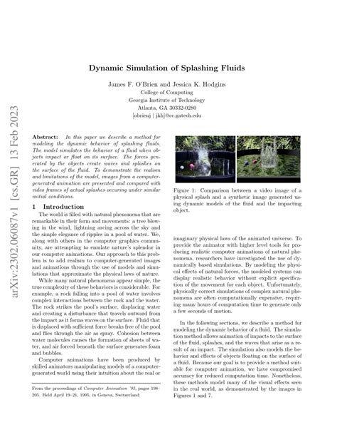 Dynamic Simulation Of Splashing Fluids Computer Graphics