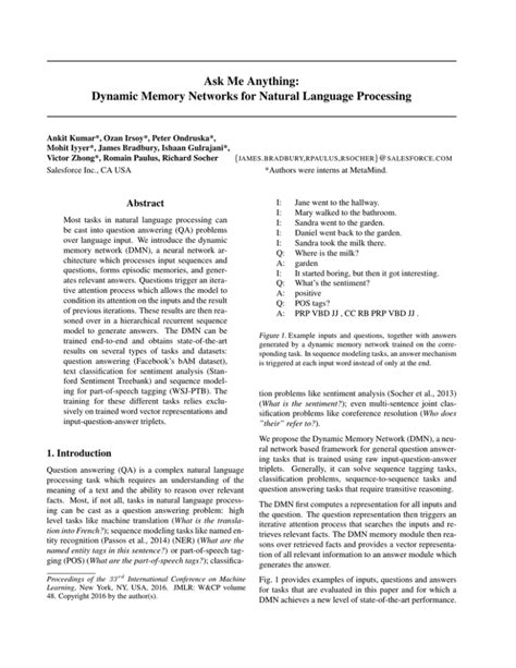 Read Online Dynamic Memory Network On Natural Language Question Answering 