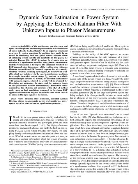 Download Dynamic State Estimation Using Phasor Measurements 