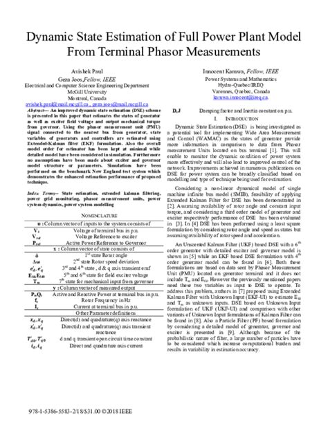 Download Dynamic State Estimation Using Phasor Measurements 