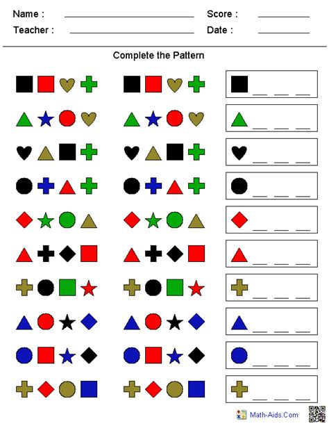 Dynamically Created Patterns Worksheets Math Aids Com Patterns In Math Worksheets - Patterns In Math Worksheets