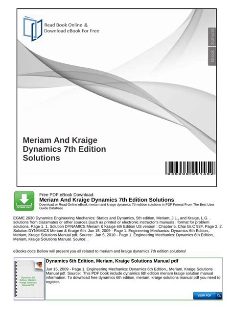 Read Online Dynamics 7Th Edition Meriam Kraige Instructor Manual 