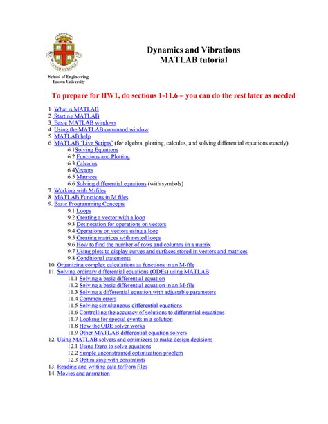 Full Download Dynamics And Vibrations Matlab Tutorial Brown University 