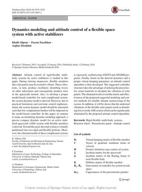 Read Dynamics Modeling And Attitude Control Of A Flexible Space 