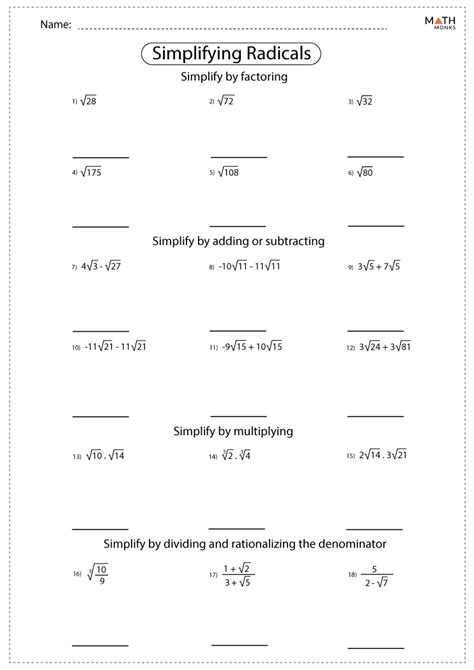 E Streetlight Com Simplifying Radicals Worksheet 1 Answers Addition Of Radicals Worksheet - Addition Of Radicals Worksheet