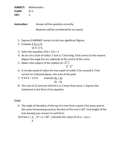 Read Online E Rc Mathematics Paper For Ss 1 