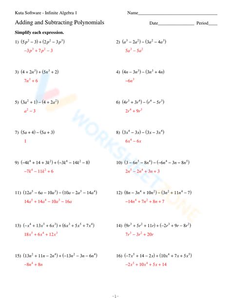 E2020 Algebra 1 Adding And Subtracting Polynomials