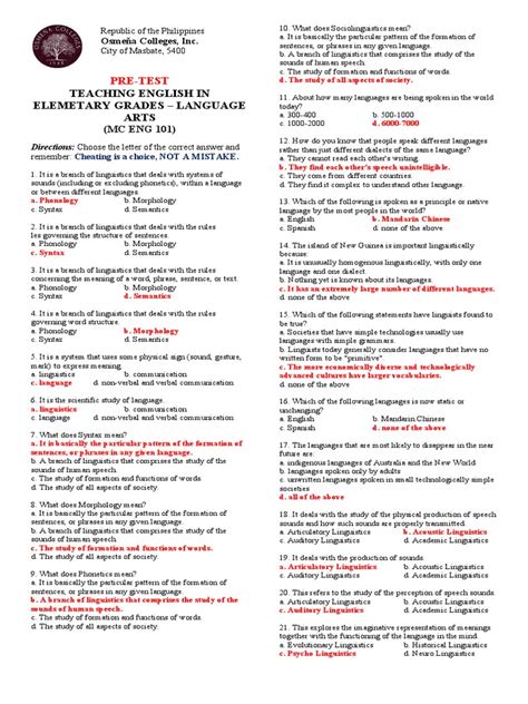 E2020 Language Arts 12 Pretest Answers