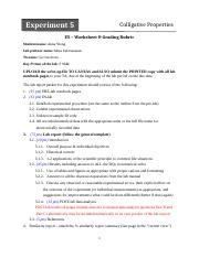 E5 Worksheet Docx Experiment 5 Colligative Properties Chemistry Colligative Properties Worksheet Answers - Chemistry Colligative Properties Worksheet Answers