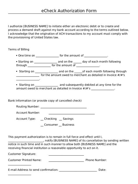 eCheck Authorization I authorize BUSINESS NAME to Doc Template