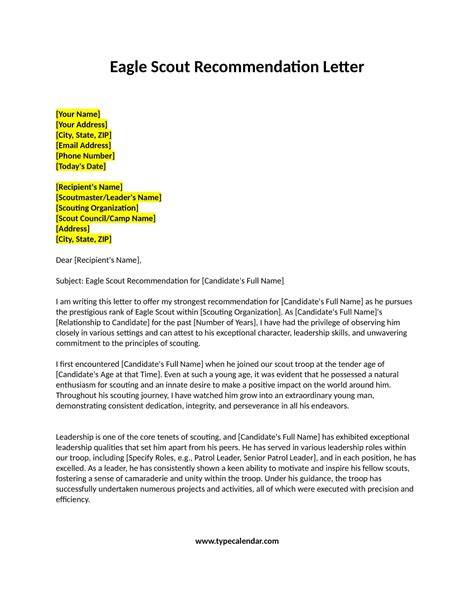 eagle scout recommendation letter form