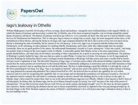 ealousy in Othello - Essay - Free Essays