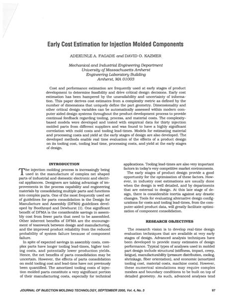 Early Cost Estimation For Injection Molded Parts Pdf