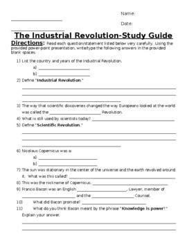 Early Industrial Revolution Study Guide