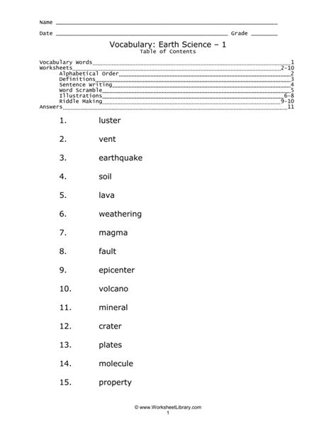 Earth And Physical Science Vocabulary Worksheets Science Vocabulary Worksheets - Science Vocabulary Worksheets