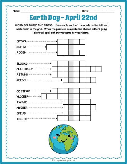 Earth Day Word Scramble And Crossword Puzzles To Earth Day Crossword Puzzle Answer Key - Earth Day Crossword Puzzle Answer Key