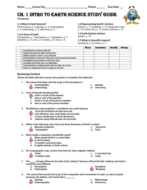 Earth Science Chapter Tests With Answer Key