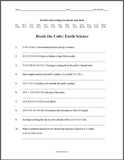 Earth Science Decoder Puzzle Grades 6 12 Student Science Puzzles Worksheets - Science Puzzles Worksheets