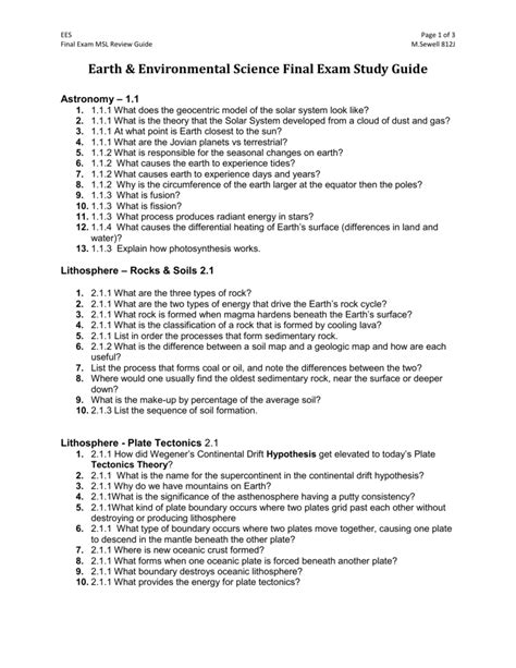 Earth Science Final Exam Study Guide Answers