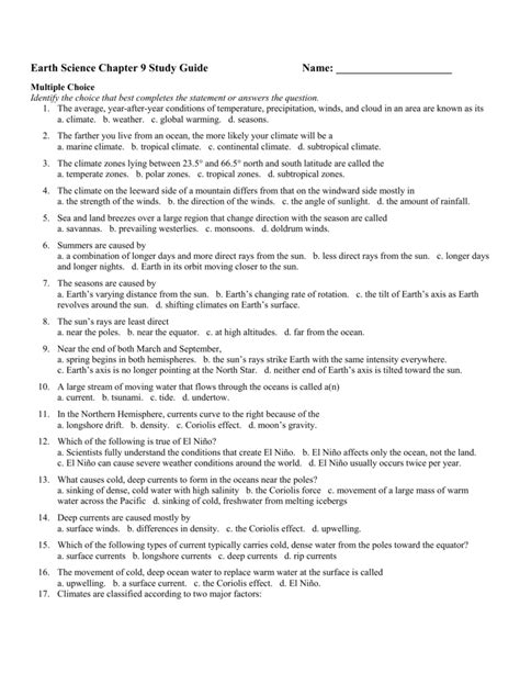 earth science study guide answers chapter 29