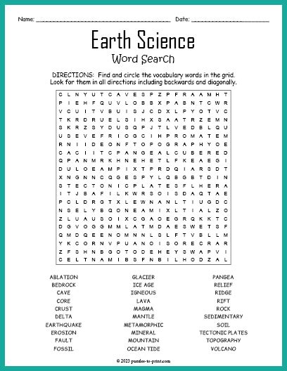 Earth Science Word Search   Earth Science Word Search Printablecreative Com - Earth Science Word Search