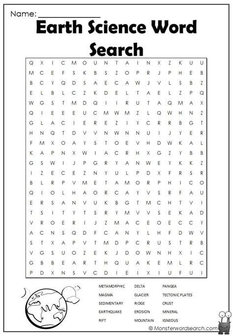 Earth Science Word Search Monster Word Search Earth Science Word Search - Earth Science Word Search