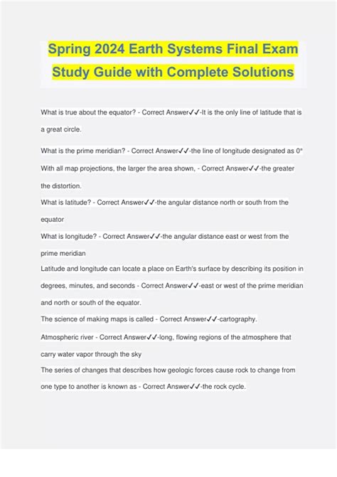 Earth Systems Final Exam Study Guide Answers